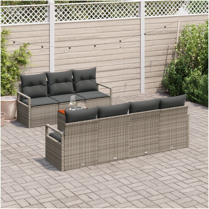 Trädgårdsoffgrupp 8 pcs Grå Rotting & Stål & Polyester vidaXL Stor – bild 3