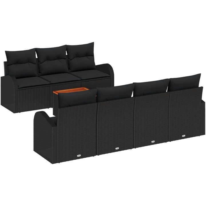 Trädgårdsoffgrupp 8 pcs Svart Rattan, tyg vidaXL Stor – bild 2