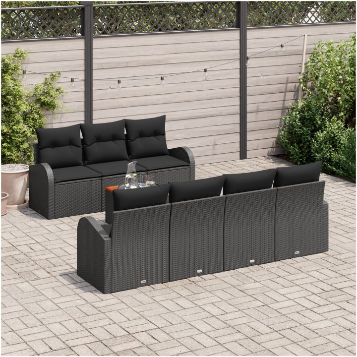Trädgårdsoffgrupp 8 pcs Svart Rattan, tyg vidaXL Stor – bild 3