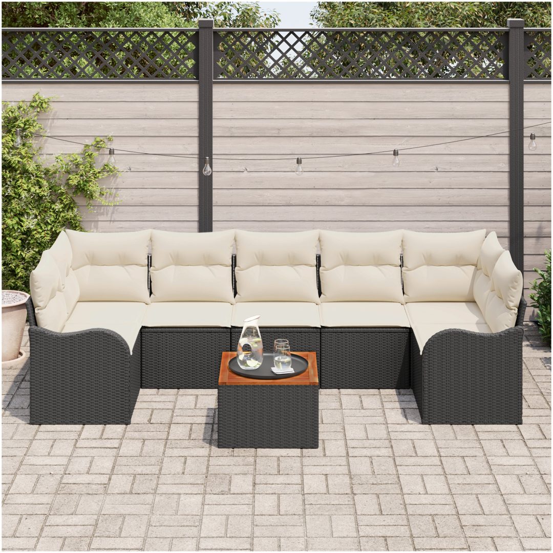 Trädgårdsoffgrupp 8 pcs Svart, vit Poly Rattan, polyester vidaXL Stor – bild 3