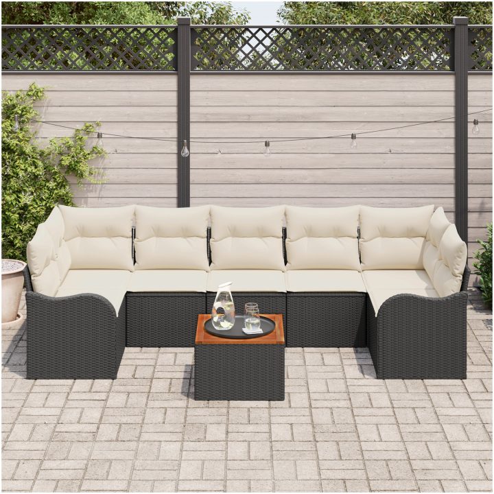 Trädgårdsoffgrupp 8 pcs Svart, vit Poly Rattan, polyester vidaXL Stor – bild 3