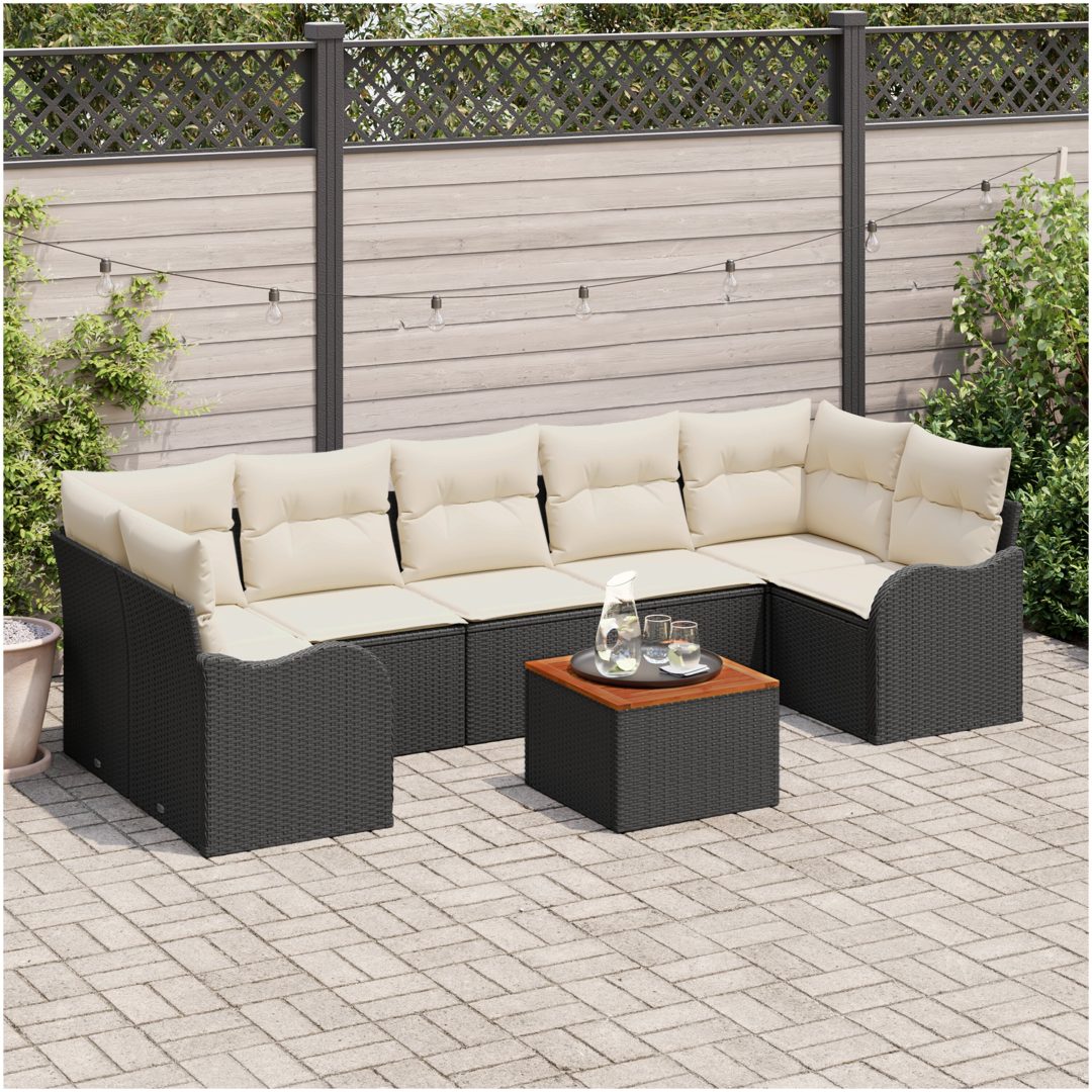 Trädgårdsoffgrupp 8 pcs Svart, vit Poly Rattan, polyester vidaXL Stor