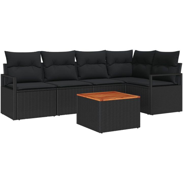 Trädgårdsoffmöblemang 6 pcs Svart Rattan, trä vidaXL Stor – bild 2