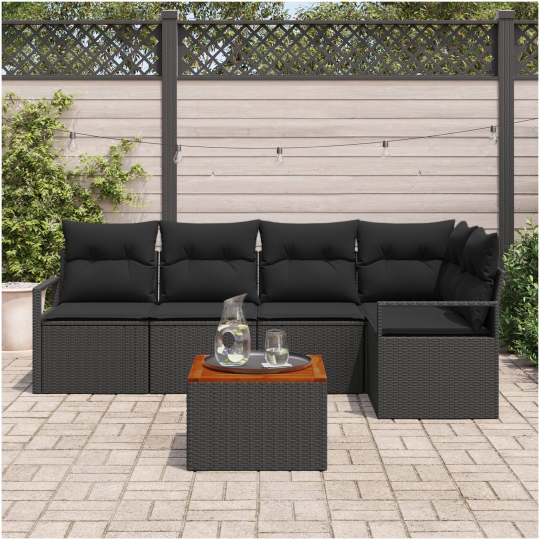 Trädgårdsoffmöblemang 6 pcs Svart Rattan, trä vidaXL Stor – bild 3