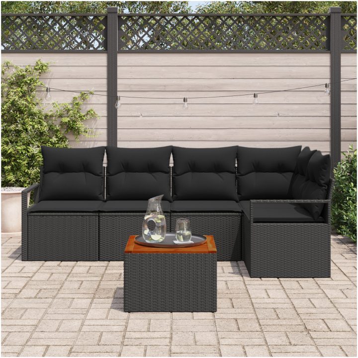 Trädgårdsoffmöblemang 6 pcs Svart Rattan, trä vidaXL Stor – bild 3