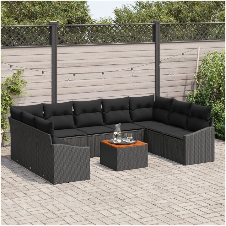 Trädgårdsoffset 10 pcs Svart Konstrotting vidaXL 55 x 55 x 37 cm – bild 3