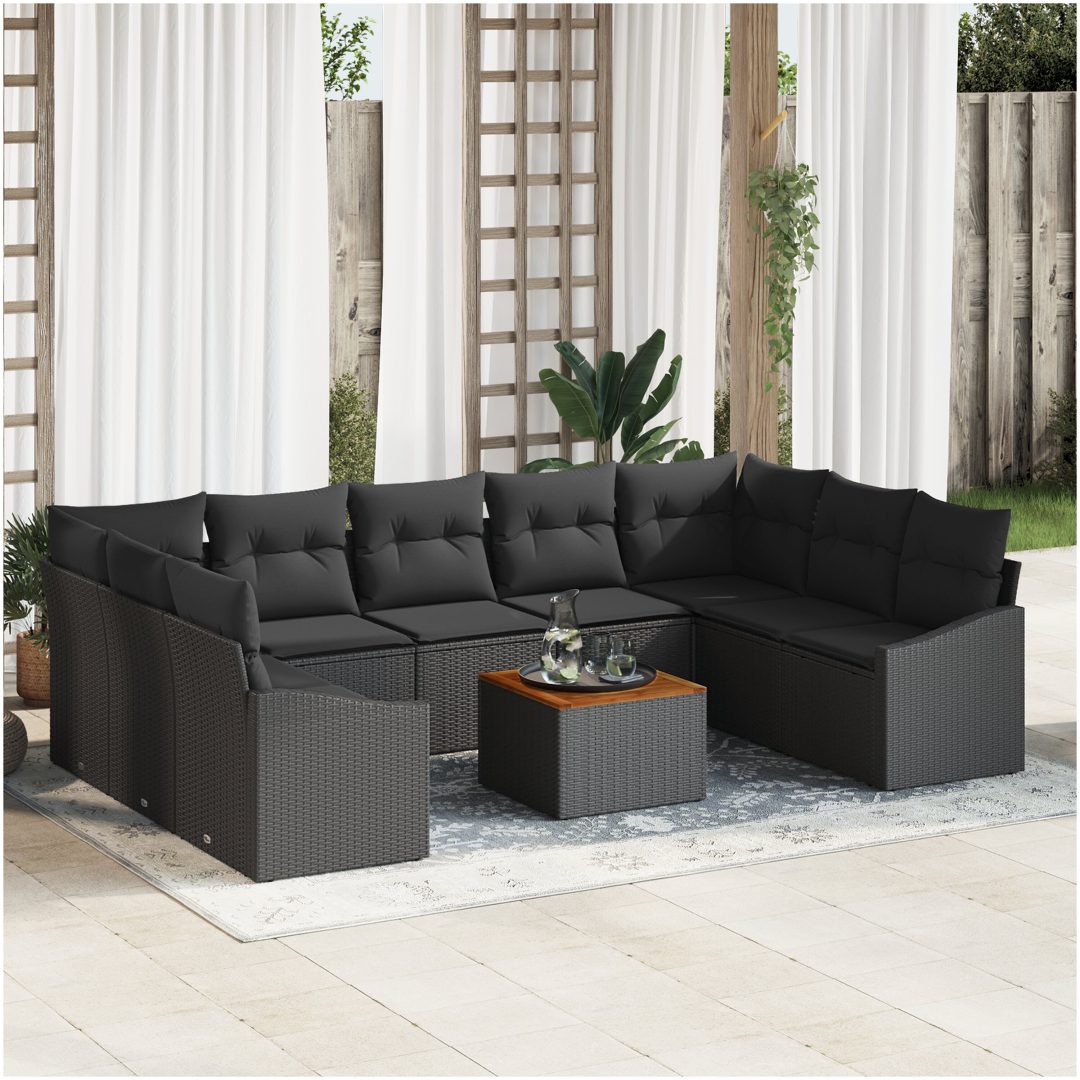 Trädgårdsoffset 10 pcs Svart Konstrotting vidaXL 55 x 55 x 37 cm