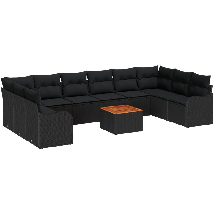 Trädgårdsoffset 10 pcs Svart Rattan, Polyester, Stål vidaXL Stor – bild 2