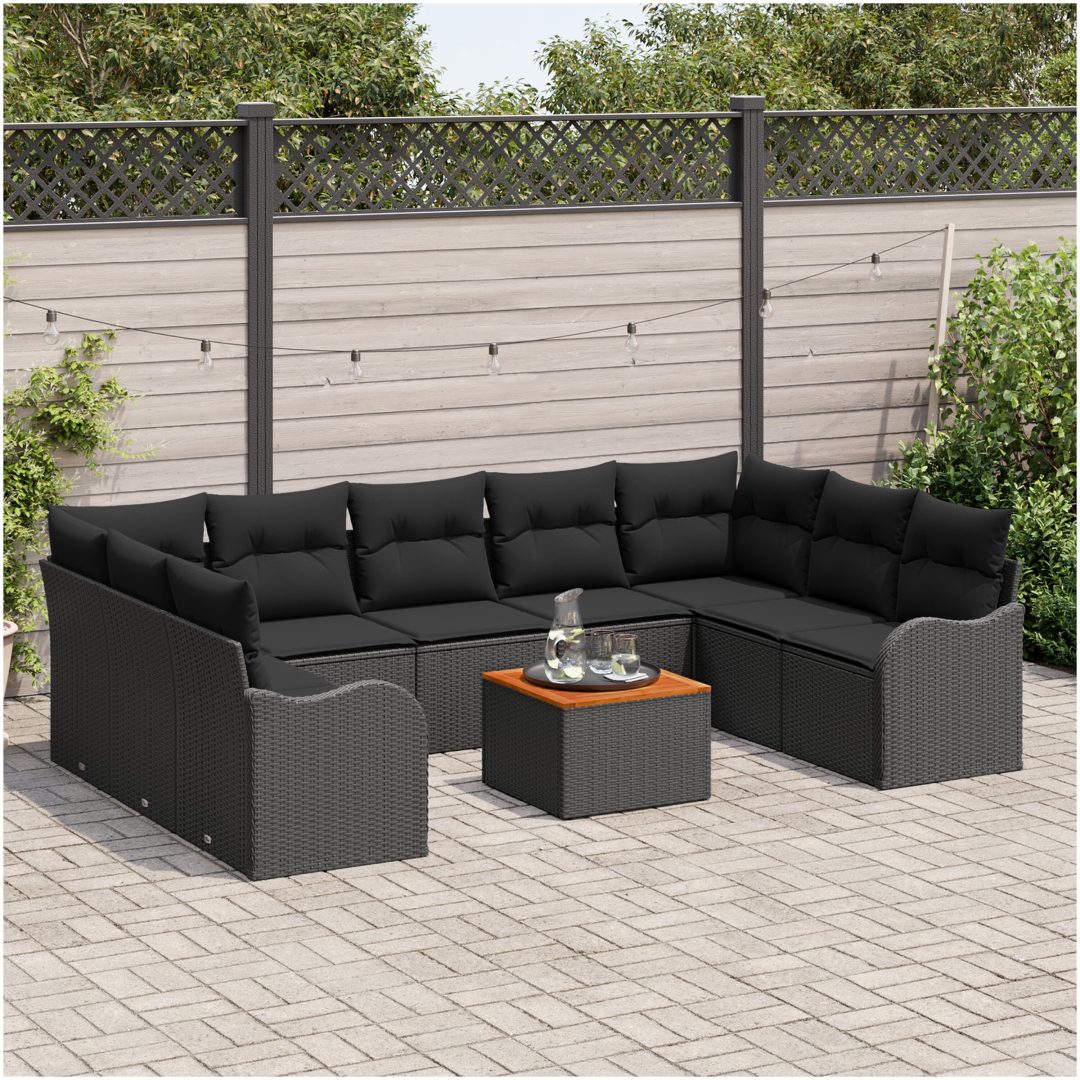 Trädgårdsoffset 10 pcs Svart Rattan, Polyester, Stål vidaXL Stor – bild 3