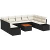 Trädgårdsoffset 10 pcs Svart, vit Rattan, polyester vidaXL 55 x 55 x 37 cm – miniatyr 2