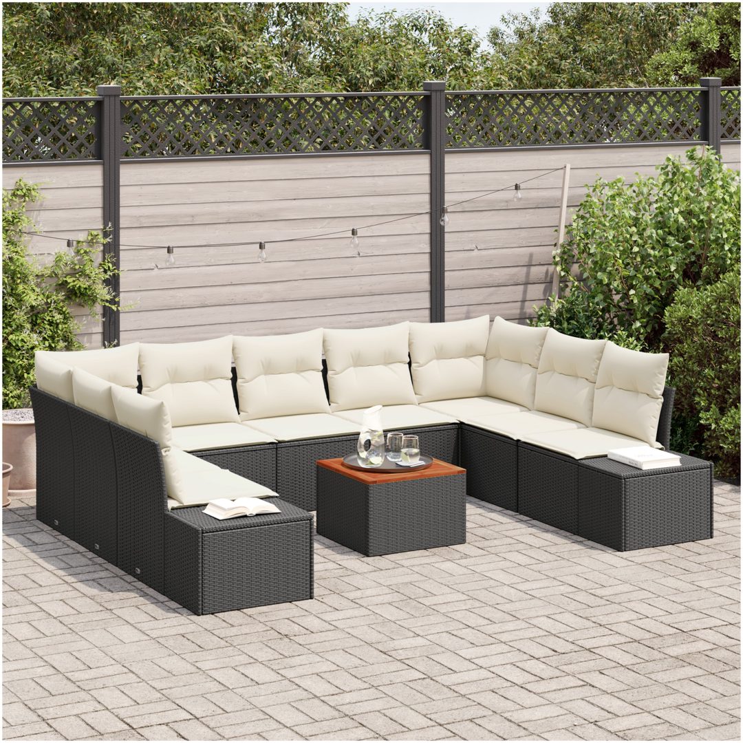Trädgårdsoffset 10 pcs Svart, vit Rattan, polyester vidaXL 55 x 55 x 37 cm – bild 3