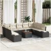 Trädgårdsoffset 10 pcs Svart, vit Rattan, polyester vidaXL 55 x 55 x 37 cm – miniatyr 1