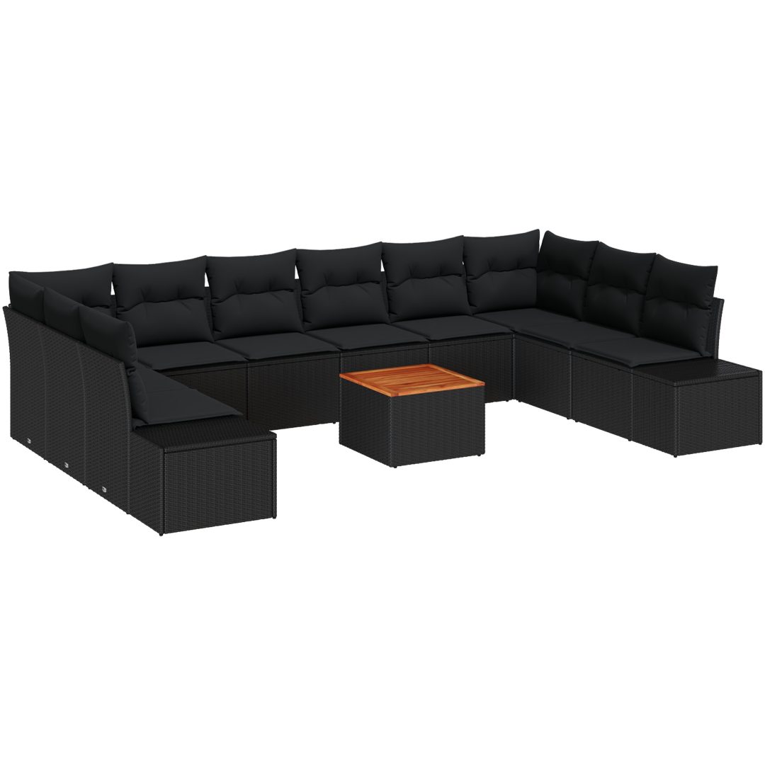 Trädgårdsoffset 11 pcs Svart Rattanfiber, Polyester tyg vidaXL 55 x 55 x 37 cm – bild 2