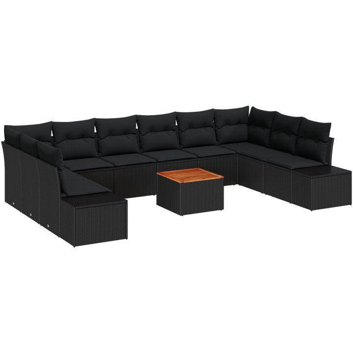 Trädgårdsoffset 11 pcs Svart Rattanfiber, Polyester tyg vidaXL 55 x 55 x 37 cm – bild 2