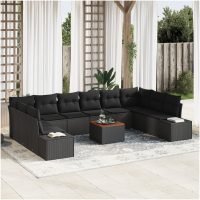 Trädgårdsoffset 11 pcs Svart Rattanfiber, Polyester tyg vidaXL