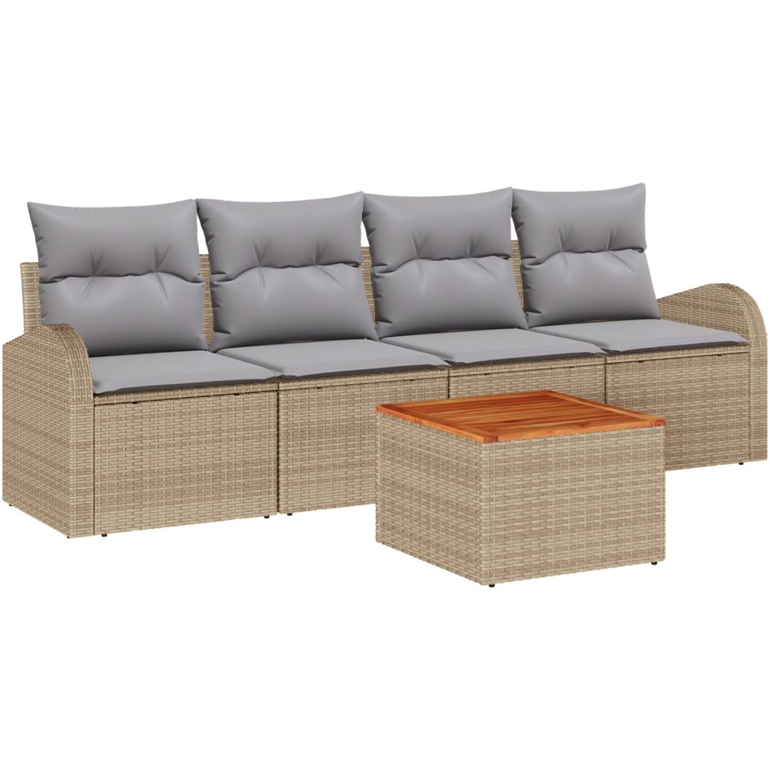 Trädgårdsoffset 5 pcs Beige, ljusgrå Rattan, trä vidaXL Stor – bild 2