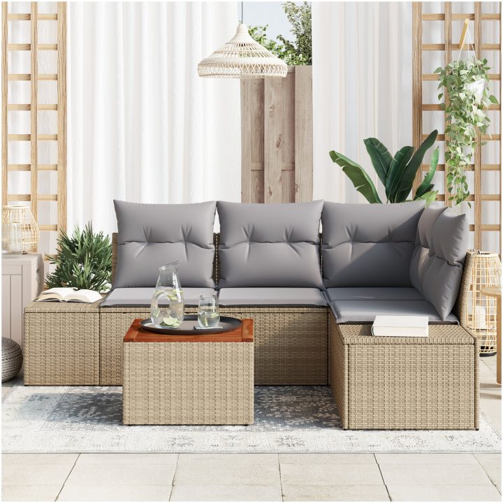 Trädgårdsoffset 5 pcs Beige, ljusgrå vidaXL 55 x 55 x 37 cm – bild 3