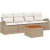 Trädgårdsoffset 5 pcs Beige, vit Poly rattan, trä vidaXL Stor – miniatyr 2