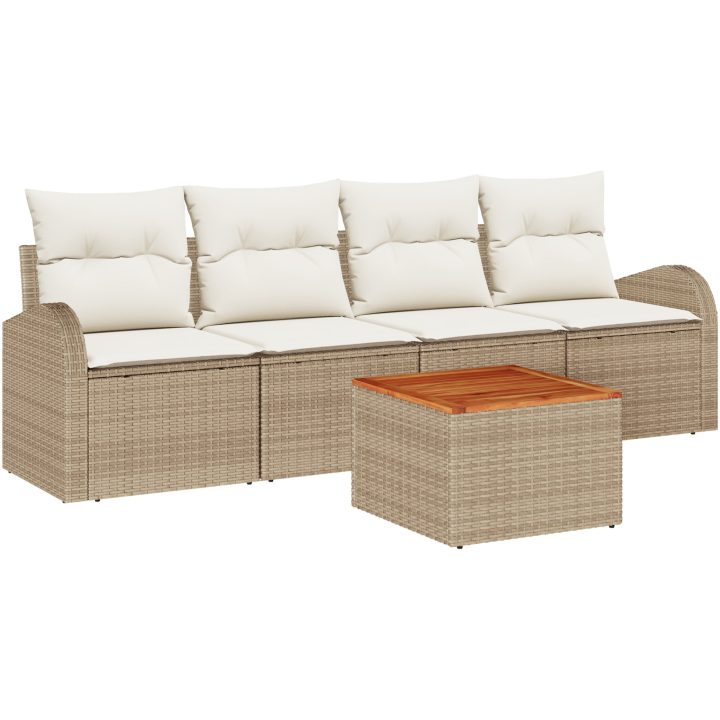 Trädgårdsoffset 5 pcs Beige, vit Poly rattan, trä vidaXL Stor – bild 2