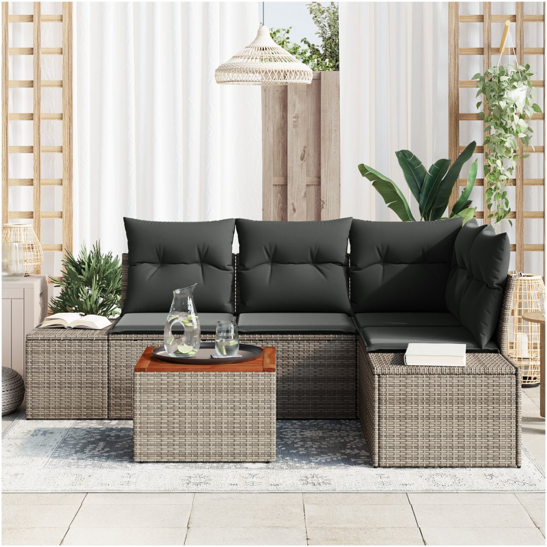 Trädgårdsoffset 5 pcs Grå Konstrotting & Stål vidaXL 55 x 55 x 37 cm – bild 3