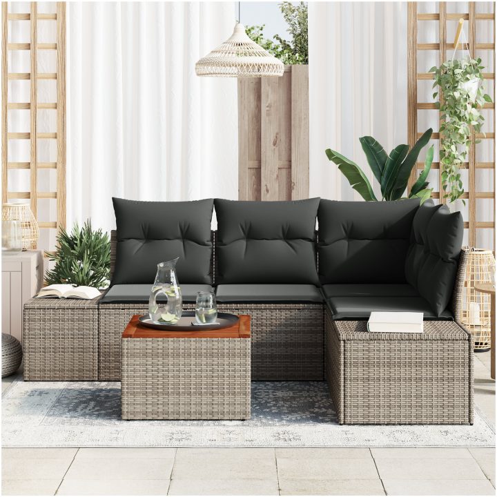 Trädgårdsoffset 5 pcs Grå Konstrotting & Stål vidaXL 55 x 55 x 37 cm – bild 3
