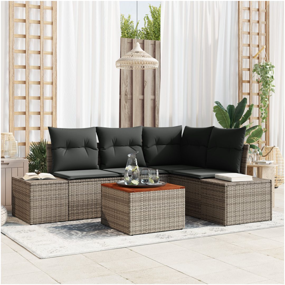 Trädgårdsoffset 5 pcs Grå Konstrotting & Stål vidaXL 55 x 55 x 37 cm