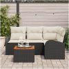 Trädgårdsoffset 5 pcs Svart, vit Rattan, trä vidaXL Stor – miniatyr 3