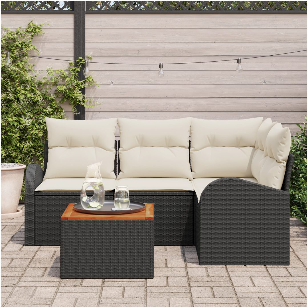 Trädgårdsoffset 5 pcs Svart, vit Rattan, trä vidaXL Stor – bild 3