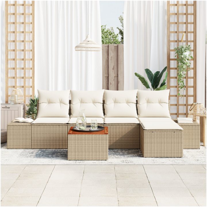 Trädgårdsoffset 6 pcs Beige och vit vidaXL 55 x 55 x 37 cm – bild 3