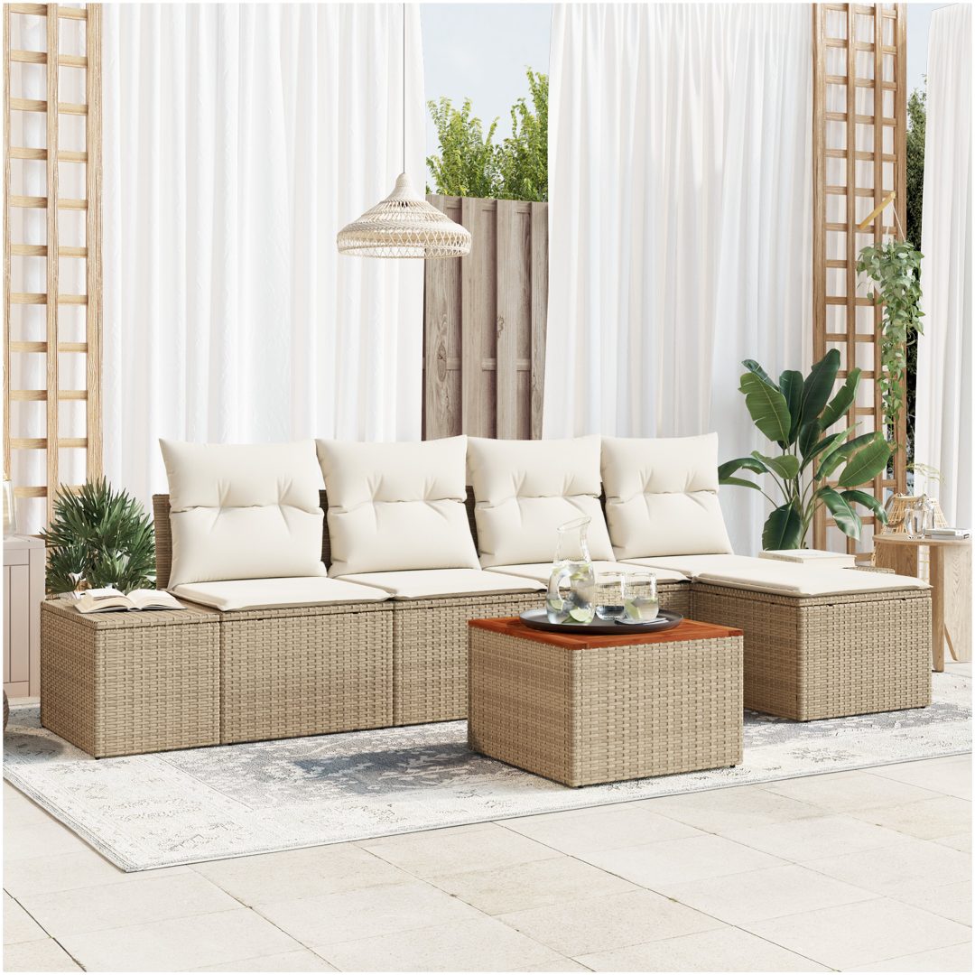 Trädgårdsoffset 6 pcs Beige och vit vidaXL 55 x 55 x 37 cm