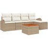Trädgårdsoffset 6 pcs Beige, vit Poly Rattan, Trä vidaXL Stor – miniatyr 2