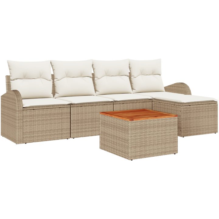 Trädgårdsoffset 6 pcs Beige, vit Poly Rattan, Trä vidaXL Stor – bild 2