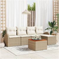 Trädgårdsoffset 6 pcs Beige, vit Poly Rattan, Trä vidaXL