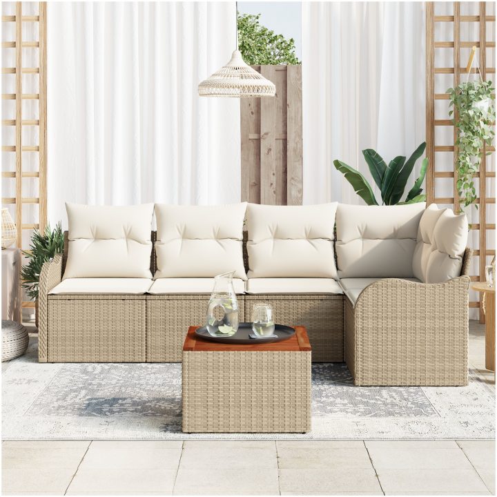 Trädgårdsoffset 6 pcs Beige, vit Rotting & Trä vidaXL Stor – bild 3