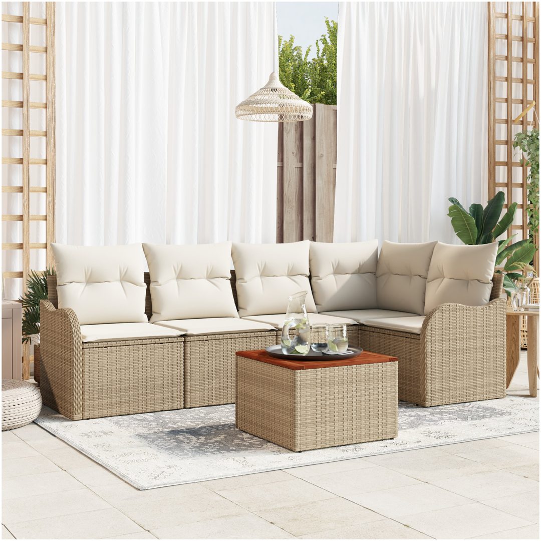 Trädgårdsoffset 6 pcs Beige, vit Rotting & Trä vidaXL Stor