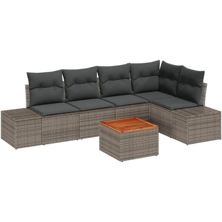 Trädgårdsoffset 6 pcs Grå Poly Rattan, Glas, Polyester vidaXL 55 x 55 x 37 cm – bild 2