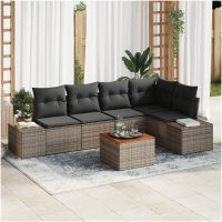 Trädgårdsoffset 6 pcs Grå Poly Rattan, Glas, Polyester vidaXL