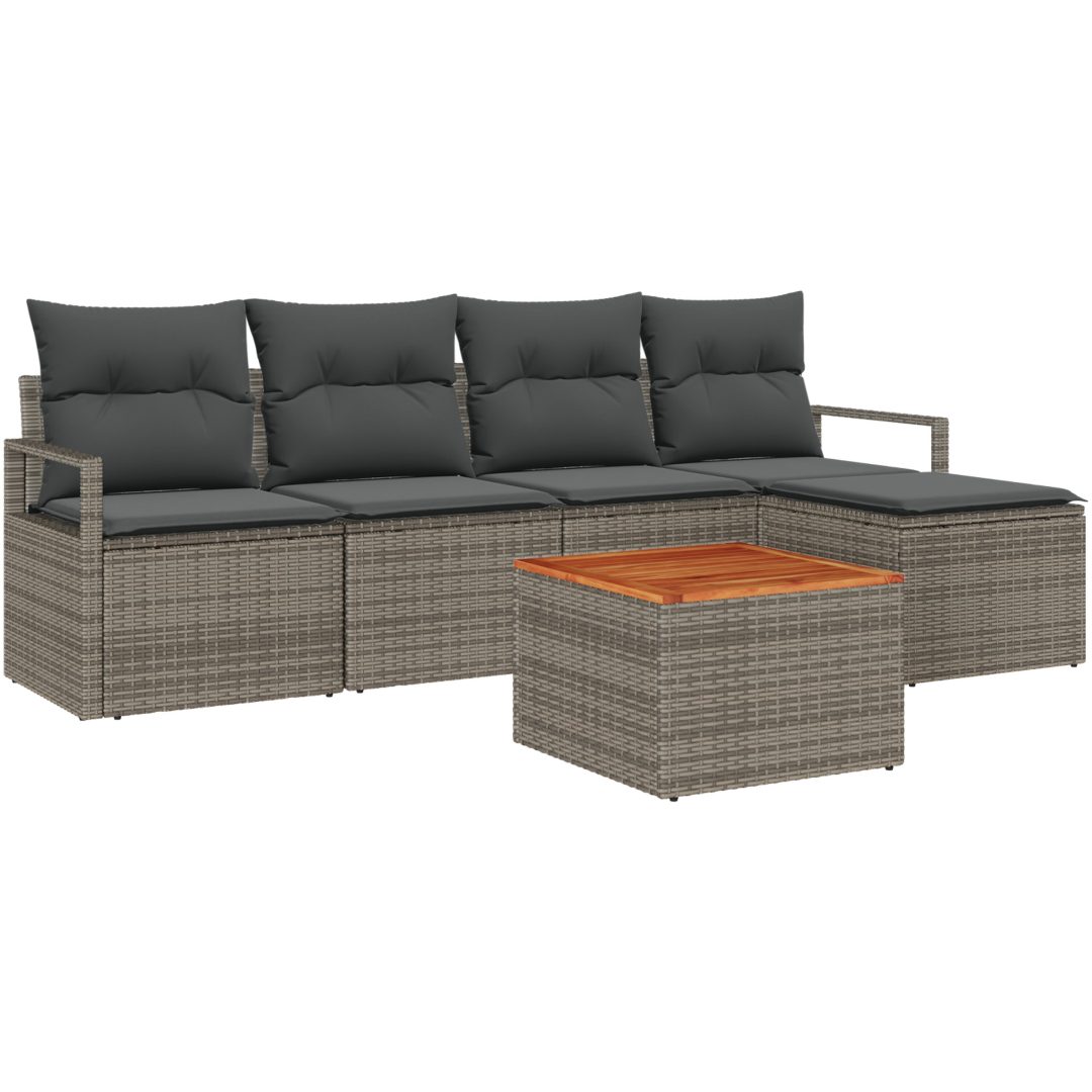 Trädgårdsoffset 6 pcs Grå Poly Rattan, Trä vidaXL Stor – bild 2