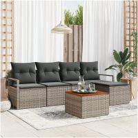 Trädgårdsoffset 6 pcs Grå Poly Rattan, Trä vidaXL