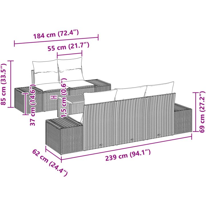 Trädgårdsoffset 6 pcs Grå vidaXL 55 x 55 x 37 cm – bild 8