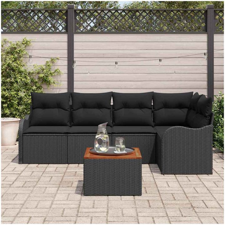 Trädgårdsoffset 6 pcs Svart Konstrotting & Stål vidaXL Stor – bild 3