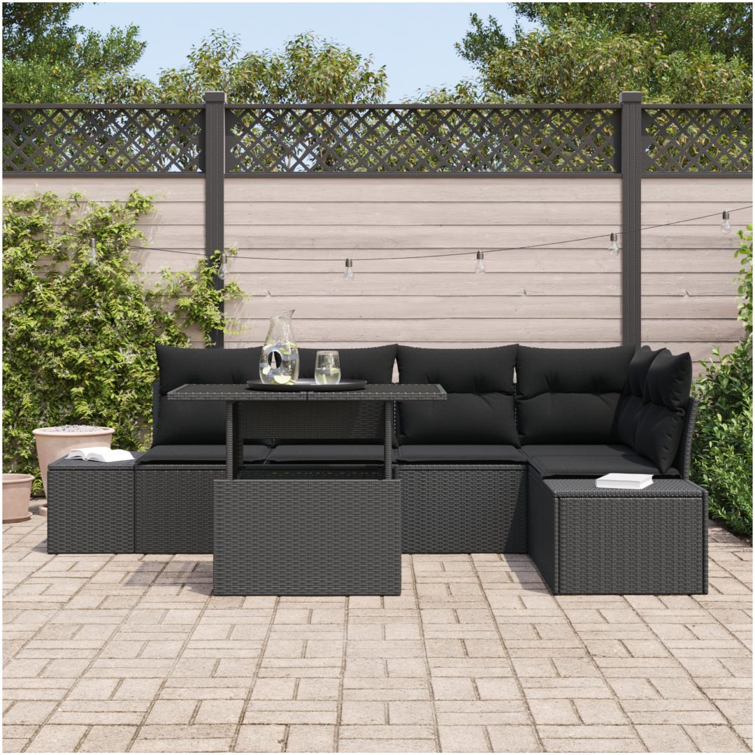 Trädgårdsoffset 6 pcs Svart PE rotting vidaXL 100 x 55 x 73 cm – bild 3