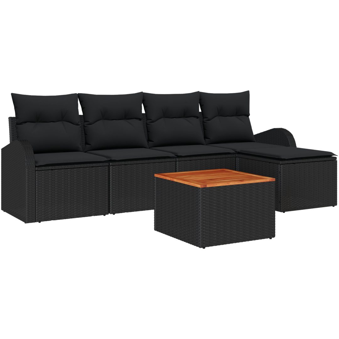 Trädgårdsoffset 6 pcs Svart Poly Rattan, Stål, Trä vidaXL Stor – bild 2