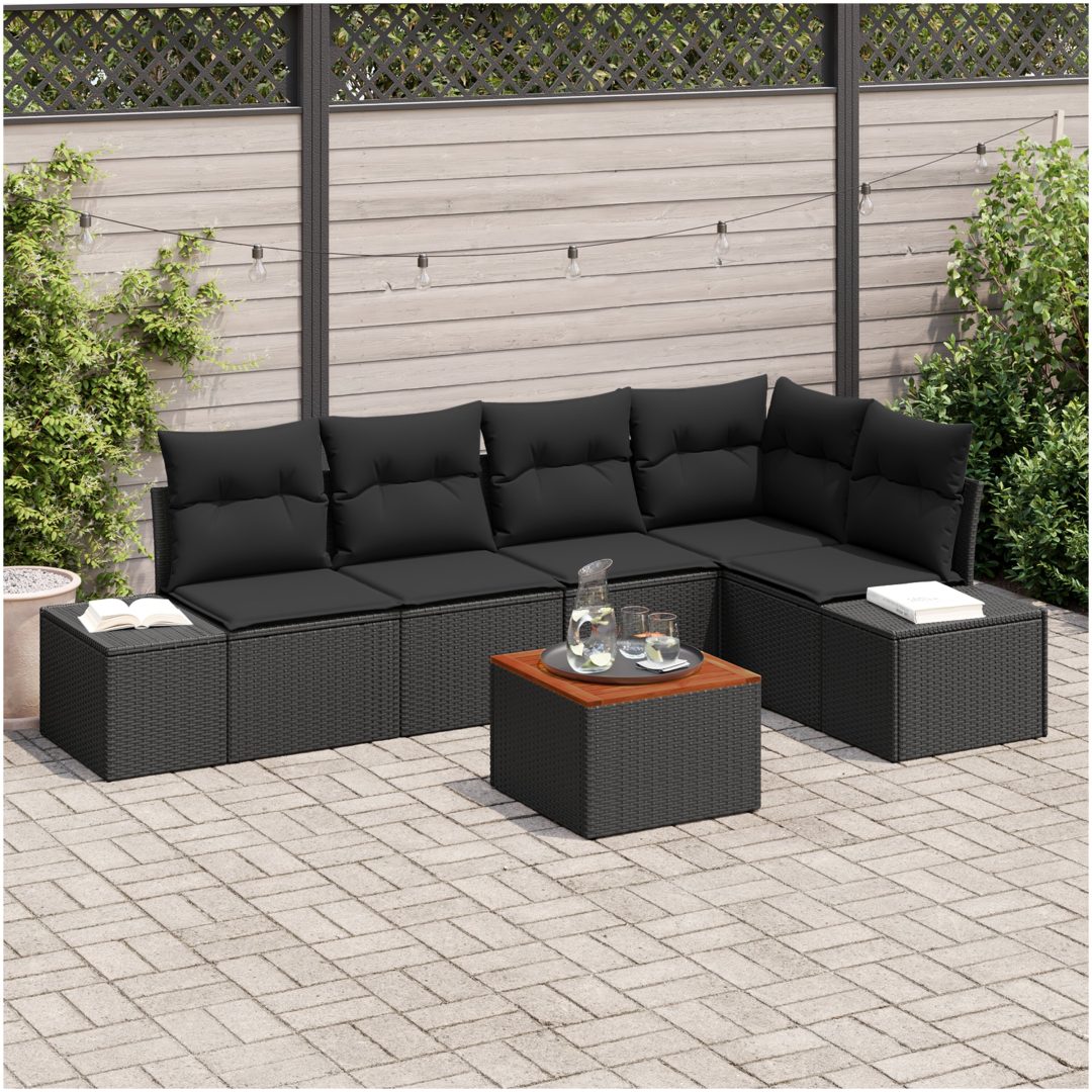Trädgårdsoffset 6 pcs Svart Poly rattan vidaXL 55 x 55 x 37 cm