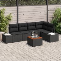 Trädgårdsoffset 6 pcs Svart Poly rattan vidaXL