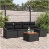 Trädgårdsoffset 6 pcs Svart Rattan, trä vidaXL 55 x 55 x 37 cm – miniatyr 1