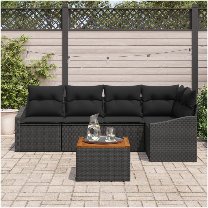 Trädgårdsoffset 6 pcs Svart Rotting, trä, stål vidaXL 55 x 55 x 37 cm – bild 3
