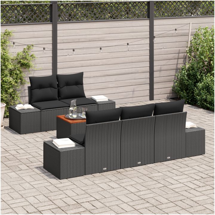 Trädgårdsoffset 6 pcs Svart Rotting, Tyger vidaXL 55 x 55 x 37 cm – bild 3