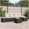 Trädgårdsoffset 6 pcs Svart, vit Rattan, Polyester, Stål vidaXL 55 x 55 x 37 cm – miniatyr 1