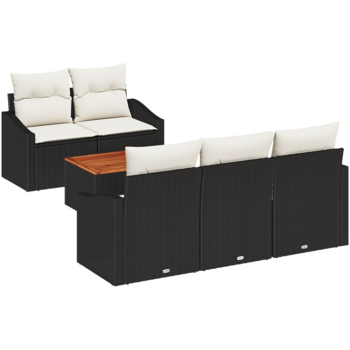 Trädgårdsoffset 6 pcs Svart, vit Rattan, trä vidaXL 55 x 55 x 37 cm – bild 2